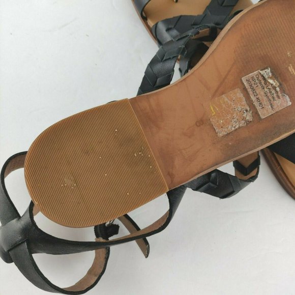 Madewell Cassia Black Leather Size 8 Criss Cross Ankle Strap Flat Sandals - Picture 10 of 11